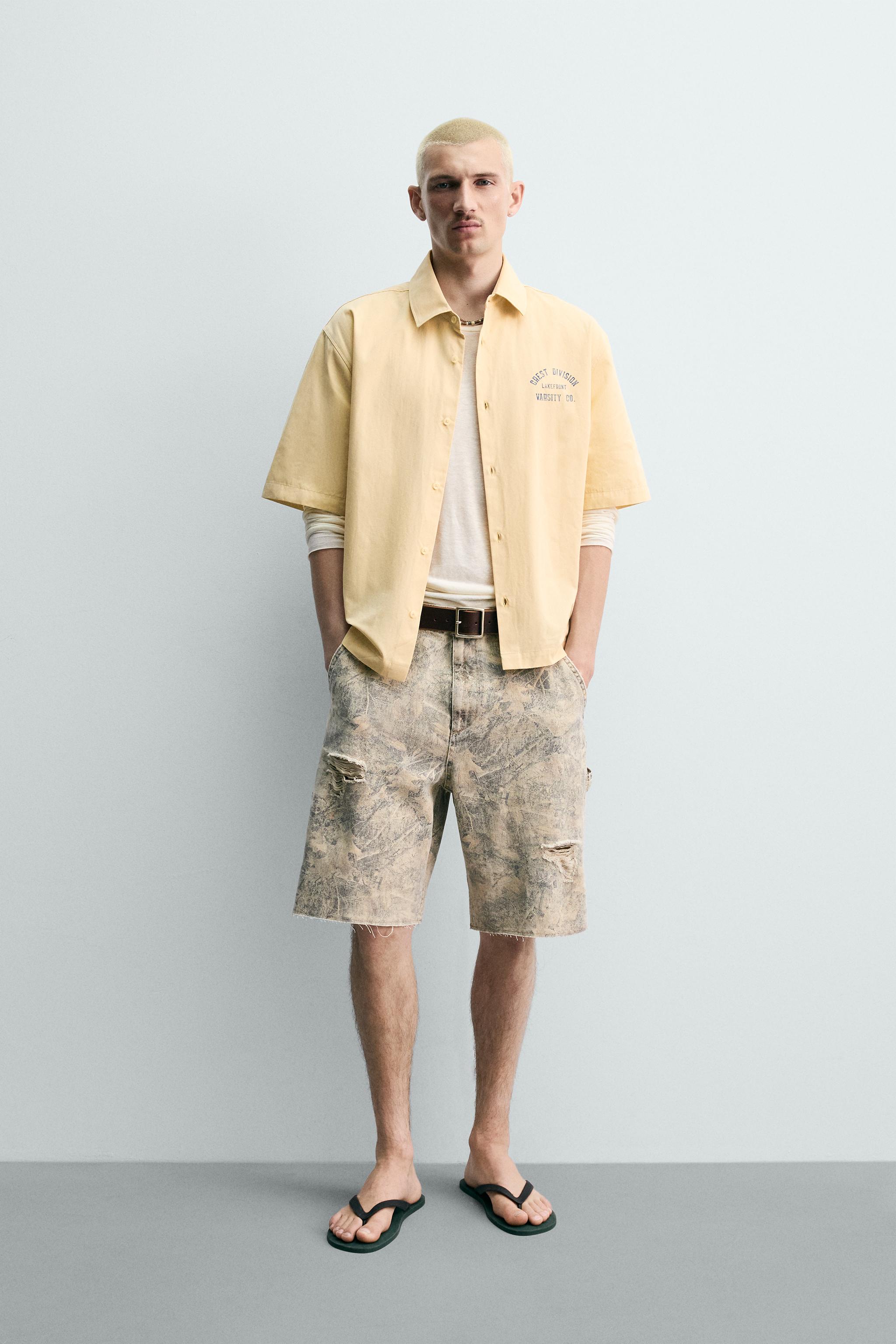 BERMUDA RELAXED FIT IMPRIMÉ ABSTRAIT DÉLAVÉ